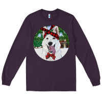 Plum Christmas White Shepherd With Cowhide Long Sleeve Tee - RanaPortraitStore