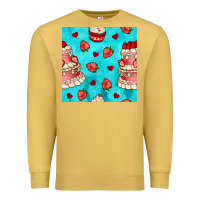 Antique Gold valentines day cake and strawberries seamless pattern Premium Sweatshirt - BundleAndBundleShop