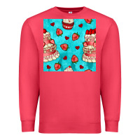 Cardinal valentines day cake and strawberries seamless pattern Premium Sweatshirt - BundleAndBundleShop