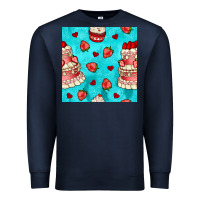 Navy valentines day cake and strawberries seamless pattern Premium Sweatshirt - BundleAndBundleShop