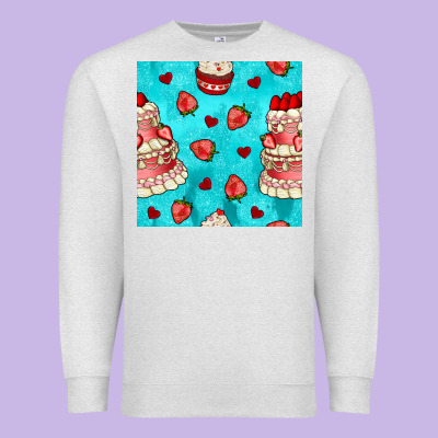 Valentines Day Cake And Strawberries Seamless Pattern Premium Sweatshirt Designed By Bundleandbundleshop