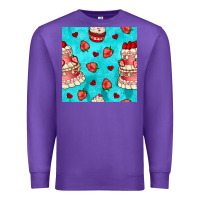 Purple valentines day cake and strawberries seamless pattern Premium Sweatshirt - BundleAndBundleShop