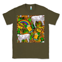 Army Green St. Patricks Cow With Rainbow And Beer Seamless Classic Tee - FaDigitalArtStudio