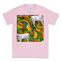 Bubblegum Pink St. Patricks Cow With Rainbow And Beer Seamless Classic Tee - FaDigitalArtStudio