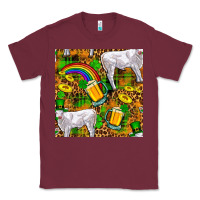 Burgundy St. Patricks Cow With Rainbow And Beer Seamless Classic Tee - FaDigitalArtStudio