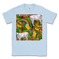 Dusty Blue St. Patricks Cow With Rainbow And Beer Seamless Classic Tee - FaDigitalArtStudio