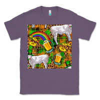 Lavender St. Patricks Cow With Rainbow And Beer Seamless Classic Tee - FaDigitalArtStudio
