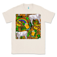 Natural St. Patricks Cow With Rainbow And Beer Seamless Classic Tee - FaDigitalArtStudio