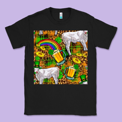 St. Patricks Cow With Rainbow And Beer Seamless Classic Tee Designed By Fadigitalartstudio