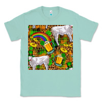 Seafoam St. Patricks Cow With Rainbow And Beer Seamless Classic Tee - FaDigitalArtStudio