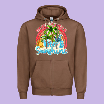 Beer And Sunshine Zipper Hoodie Designed By Texasbilliewilder