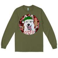 Army Green Christmas White Shepherd With Buffalo Plaid Long Sleeve Tee - RanaPortraitStore