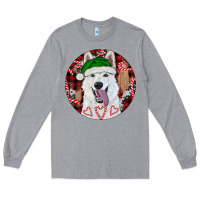 Heather Grey Christmas White Shepherd With Buffalo Plaid Long Sleeve Tee - RanaPortraitStore