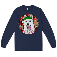 Navy Christmas White Shepherd With Buffalo Plaid Long Sleeve Tee - RanaPortraitStore