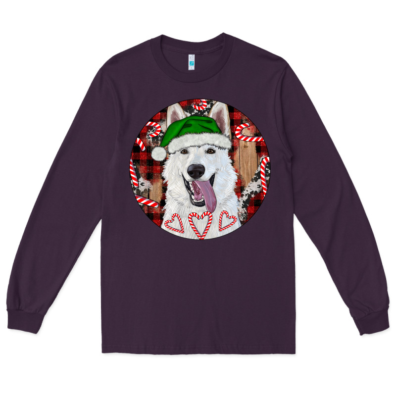 Christmas White Shepherd With Buffalo Plaid Long Sleeve Tee by RanaPortraitStore | Teevron