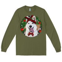 Army Green Christmas White Shepherd With Cowhide Long Sleeve Tee - RanaPortraitStore