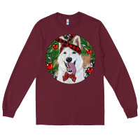 Burgundy Christmas White Shepherd With Cowhide Long Sleeve Tee - RanaPortraitStore
