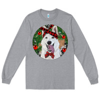 Heather Grey Christmas White Shepherd With Cowhide Long Sleeve Tee - RanaPortraitStore