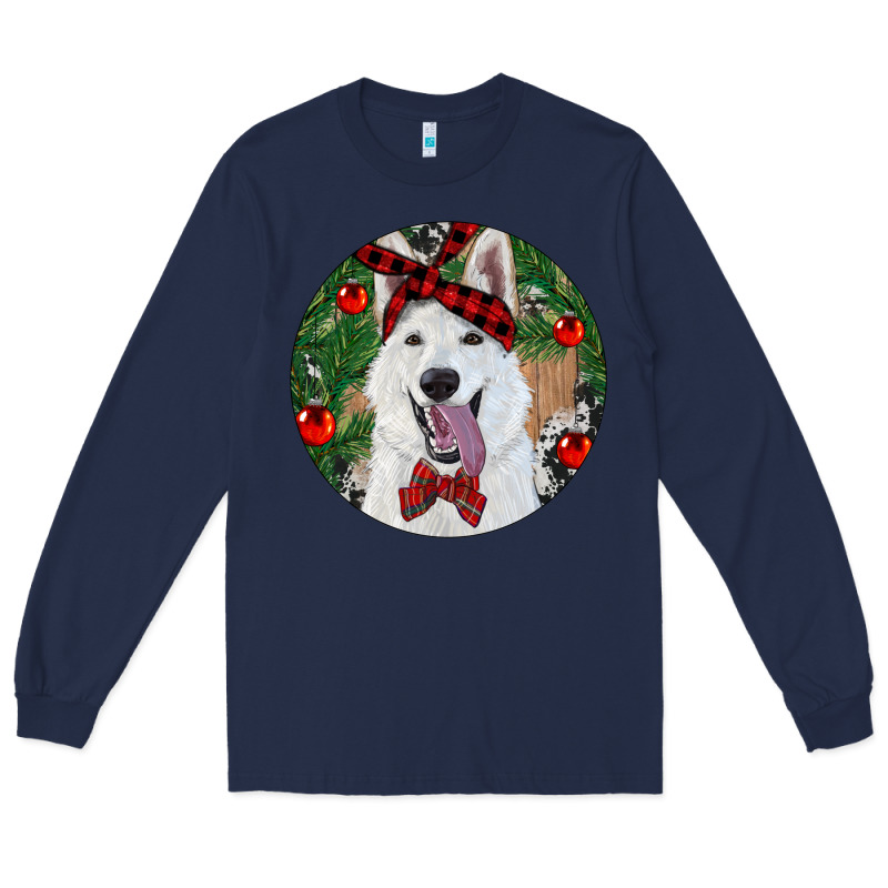 Christmas White Shepherd With Cowhide Long Sleeve Tee by RanaPortraitStore | Teevron
