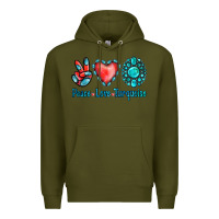 Army Green Peace Love Turquoise Premium Hoodie - Jasminsmagicworld