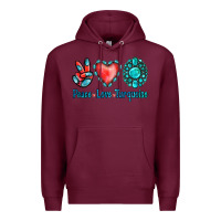 Burgundy Peace Love Turquoise Premium Hoodie - Jasminsmagicworld