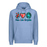 Colony Blue Peace Love Turquoise Premium Hoodie - Jasminsmagicworld