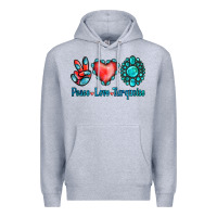 Heather Grey Peace Love Turquoise Premium Hoodie - Jasminsmagicworld