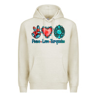 Oatmeal Heather Peace Love Turquoise Premium Hoodie - Jasminsmagicworld