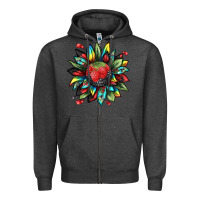 Charcoal Heather berry sunflower Zipper Hoodie - texasbilliewilder