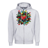 Heather Grey berry sunflower Zipper Hoodie - texasbilliewilder