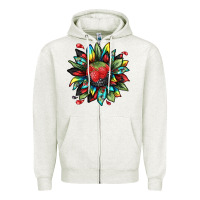 Oatmeal Heather berry sunflower Zipper Hoodie - texasbilliewilder