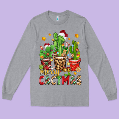 Long Sleeve Tee christmas cactus merry cactmas
