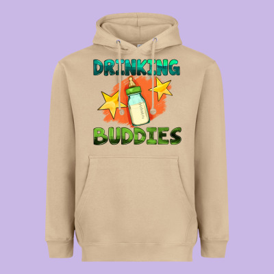 Drinking Buddies With Baby Bottle Heavyweight Hoodie Designed By Hra Design Shop