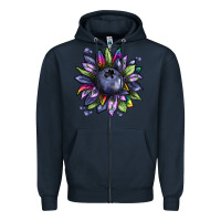 Navy blueberry sunflower Zipper Hoodie - texasbilliewilder