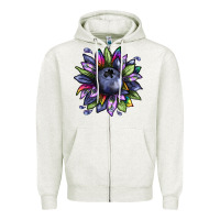 Oatmeal Heather blueberry sunflower Zipper Hoodie - texasbilliewilder