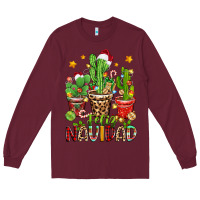 Burgundy christmas cactus feliz navidad Long Sleeve Tee - Zillion Design Studio
