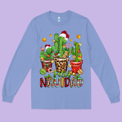 Christmas Cactus Feliz Navidad Long Sleeve Tee Designed By Zillion Design Studio