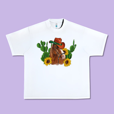 Western Horse Cowboy Hat Cactus Sunflowers Urban Heavy Tee Designed By Artiststas