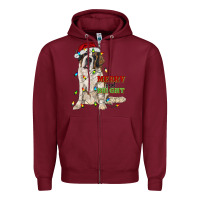 Burgundy merry and bright saint bernard Zipper Hoodie - RanaPortraitStore