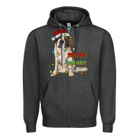 Charcoal Heather merry and bright saint bernard Zipper Hoodie - RanaPortraitStore