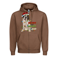 Chestnut merry and bright saint bernard Zipper Hoodie - RanaPortraitStore