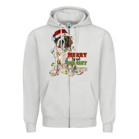 Dove Grey merry and bright saint bernard Zipper Hoodie - RanaPortraitStore