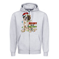 Heather Grey merry and bright saint bernard Zipper Hoodie - RanaPortraitStore