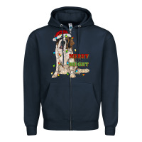 Navy merry and bright saint bernard Zipper Hoodie - RanaPortraitStore