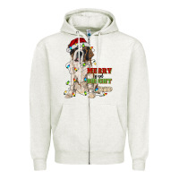 Oatmeal Heather merry and bright saint bernard Zipper Hoodie - RanaPortraitStore