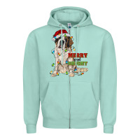Seafoam merry and bright saint bernard Zipper Hoodie - RanaPortraitStore