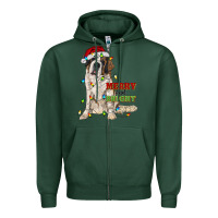 Sports Green merry and bright saint bernard Zipper Hoodie - RanaPortraitStore
