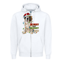 White merry and bright saint bernard Zipper Hoodie - RanaPortraitStore