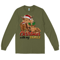 Army Green Cow and Calves Christmas with My Family Long Sleeve Tee - RanaPortraitStore
