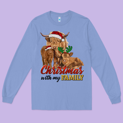 Long Sleeve Tee Cow and Calves Christmas with My Family